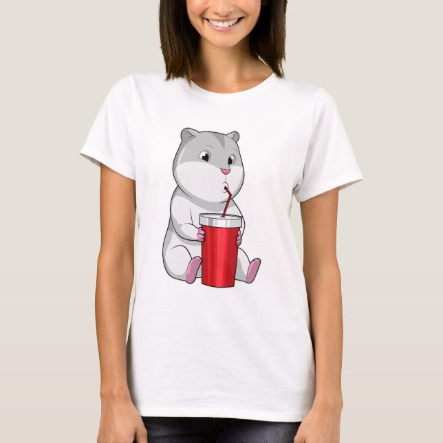 Camiseta Hamster con paja Mug y Bebida (Anverso)