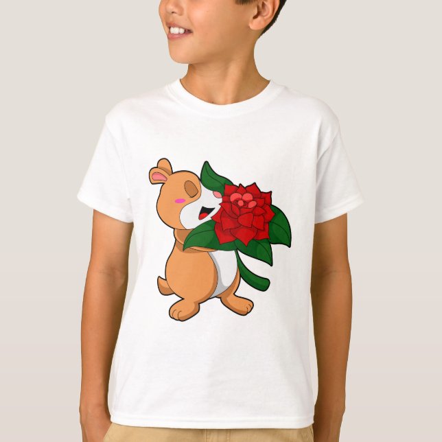 Camiseta Hámster con Rosa de flores (Anverso)