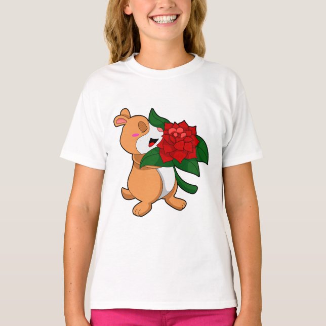 Camiseta Hámster con Rosa de flores (Anverso)