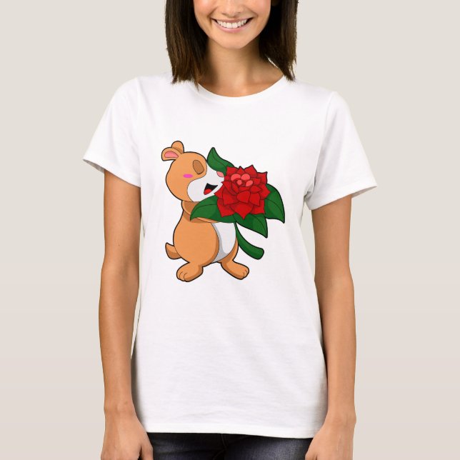 Camiseta Hámster con Rosa Flor (Anverso)