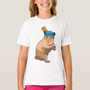 Camiseta Hámster en Cricket con bate de críquet