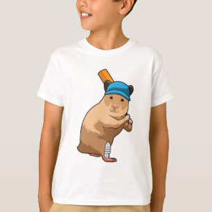 Camiseta Hámster en Cricket con bate de críquet