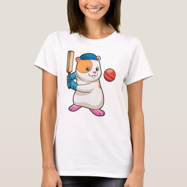 Camiseta Hámster en Cricket con bate de críquet y gorra (Anverso)