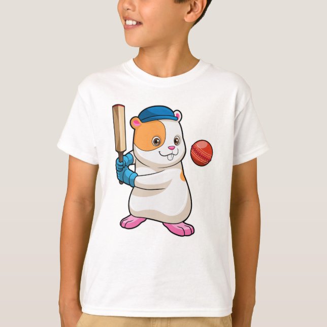 Camiseta Hámster en Cricket con bate de críquet y gorra (Anverso)