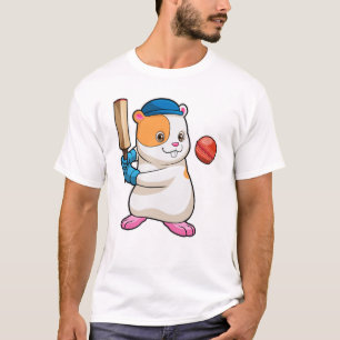 Camiseta Hámster en Cricket con bate de críquet y gorra