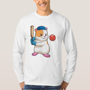 Camiseta Hámster en Cricket con bate de críquet y gorra