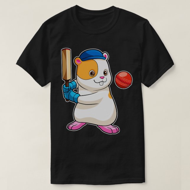 Camiseta Hámster en críquet con gorra de bate de críquet (Diseño del anverso)