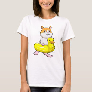 Camiseta Hamster en la playa con pato como anillo de nataci