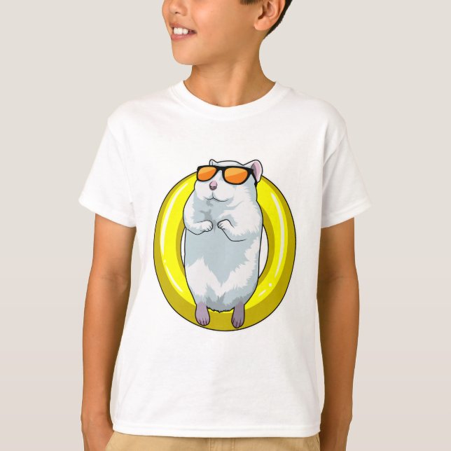 Camiseta Hamster en Natación con anillo de natación (Anverso)
