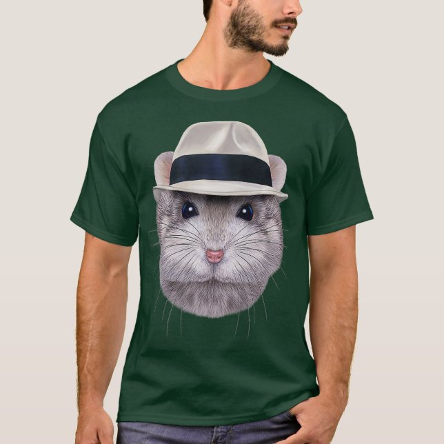 Camiseta Hamster gris enano usando Fedora Gorra Premium (Anverso)