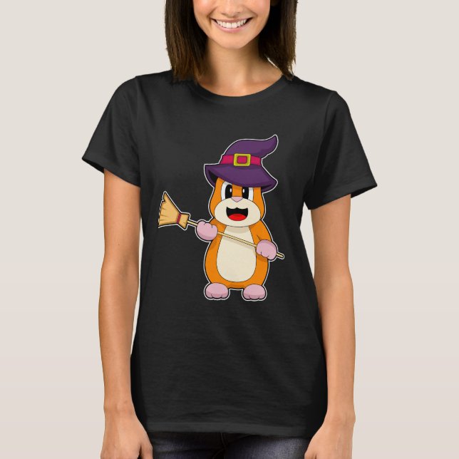 Camiseta Hamster Halloween Witch Broom (Anverso)