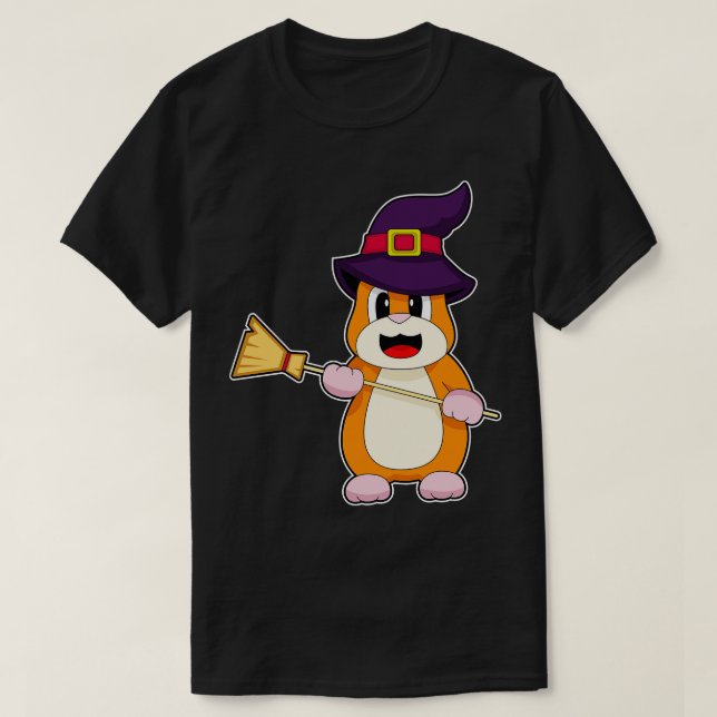 Camiseta Hamster Halloween Witch Broom (Diseño del anverso)