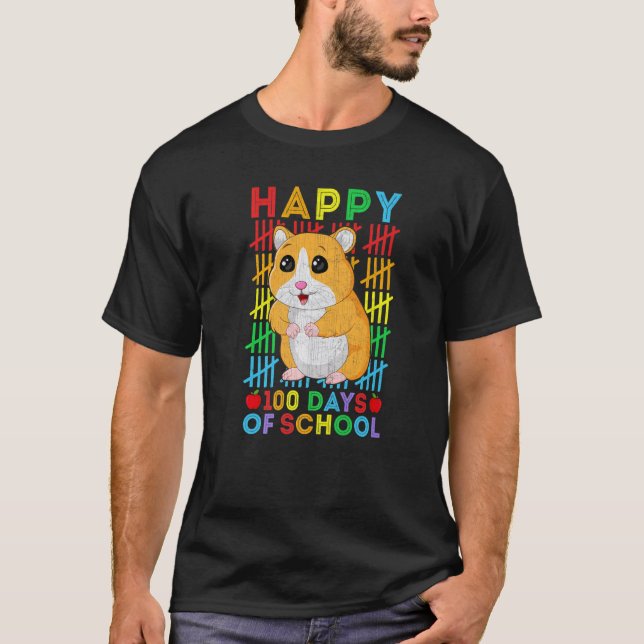 Camiseta Hamster Teacher Student Happy 100 Days of School (Anverso)