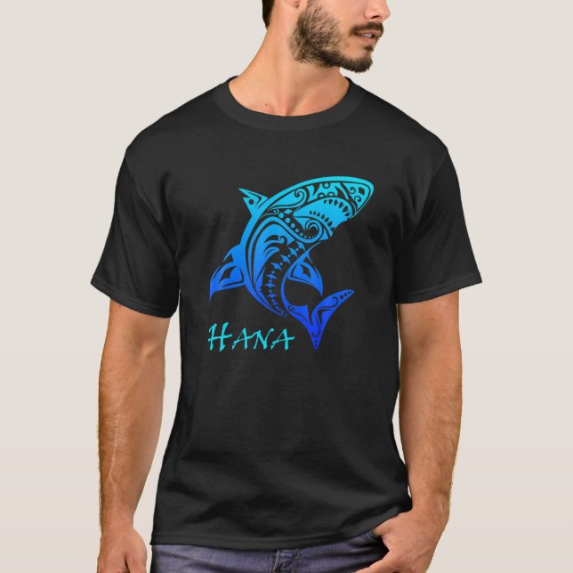 Camiseta Hana, Maui Tribal Tiburón Polinesia Tattoo Style G (Anverso)