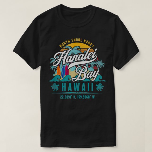 Camiseta Hanalei Bay North Shore Kauai Hawaii Retro Sun Sur (Diseño del anverso)