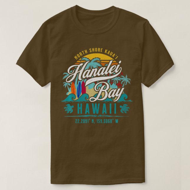 Camiseta Hanalei Bay North Shore Kauai Hawaii Retro Sun Sur (Diseño del anverso)