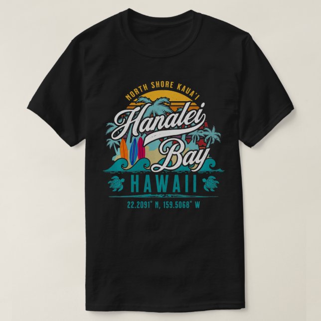Camiseta Hanalei Bay North Shore Kauai Hawaii Retro Sun Sur (Diseño del anverso)