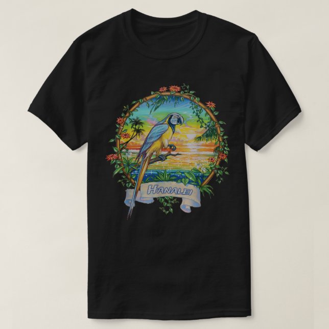 Camiseta Hanalei, Kauai Vintage Sunset Parrot Vacation Cop (Diseño del anverso)