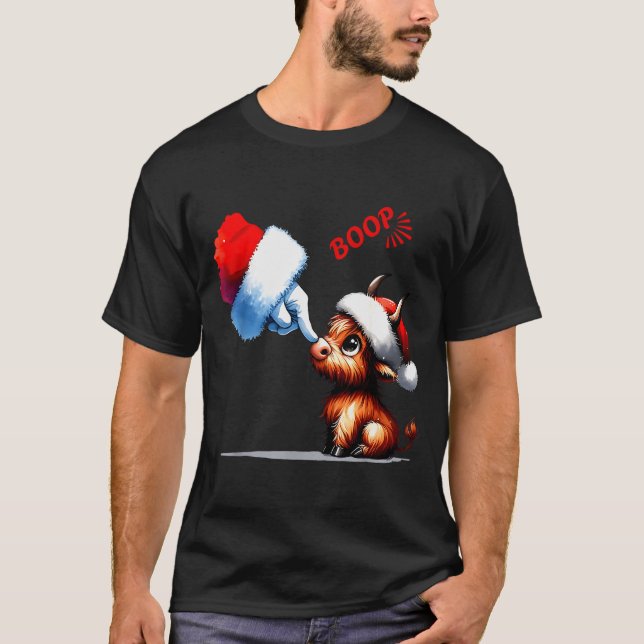 Camiseta Hand Boop Christmas Highland Cow Santa Farmer Anim (Anverso)