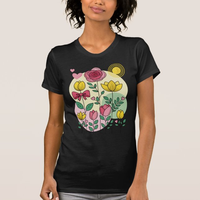Camiseta Hand Drawn Flowers Pink Yellow - T-Shirt (Anverso)