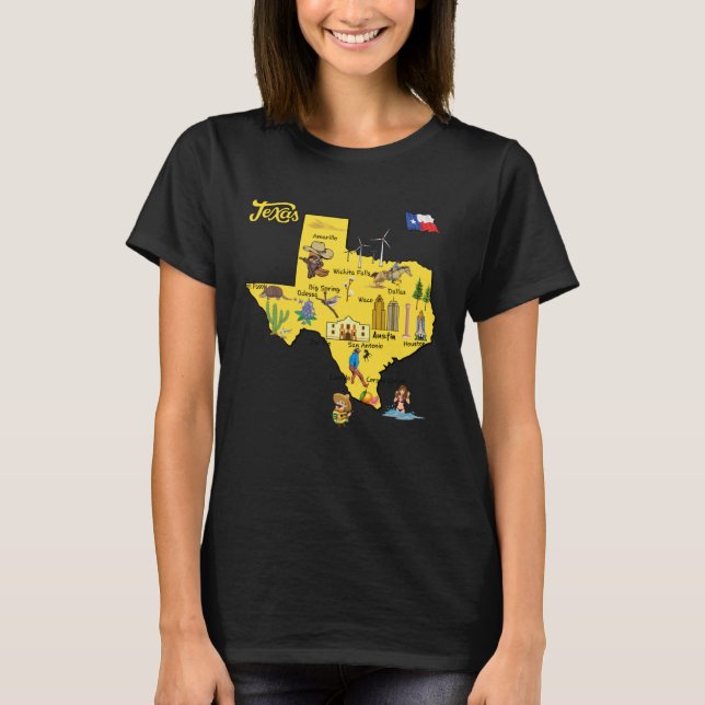 Camiseta Hand Drawn Illustration of Texas Map Tourist Desti (Anverso)