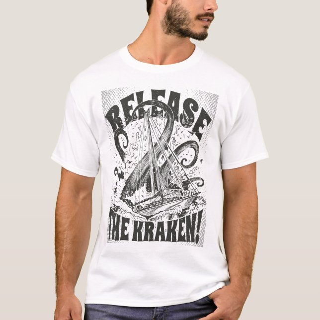 Camiseta Hand-Drawn Nautical Tee – Release the Kraken! (Anverso)
