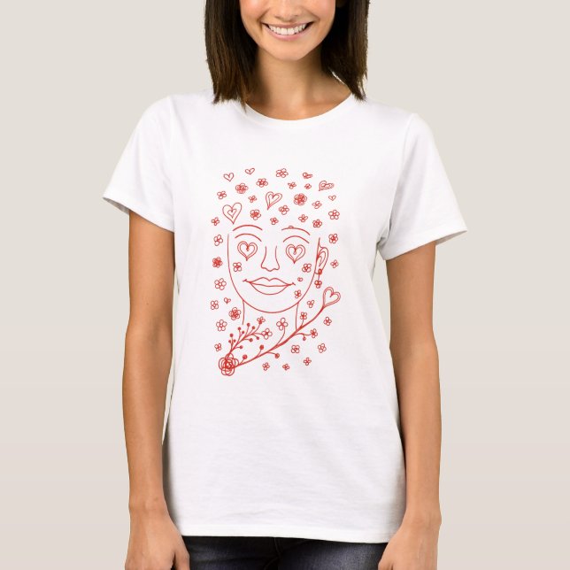 Camiseta Hand-Drawn Romantic Line Art Illustration (Anverso)