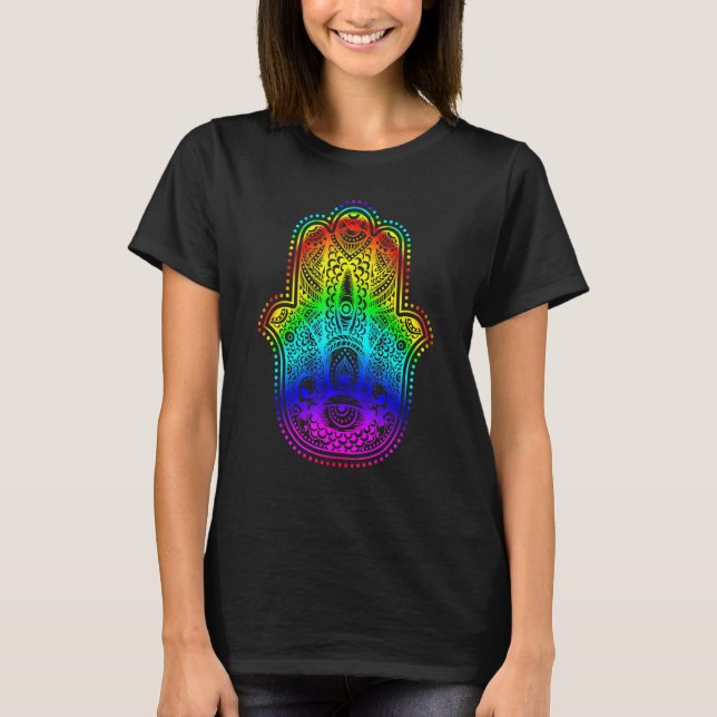 Camiseta Hand Fatima Eye Rainbow Style Mandala (Anverso)