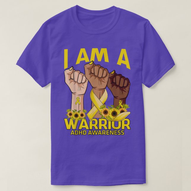 Camiseta Hand I Am A Warria ADHD Awareness Sunflower (Diseño del anverso)