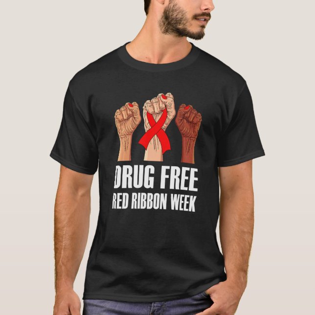 Camiseta Hand In October We Wear Red Ribbon Week Awareness  (Anverso)