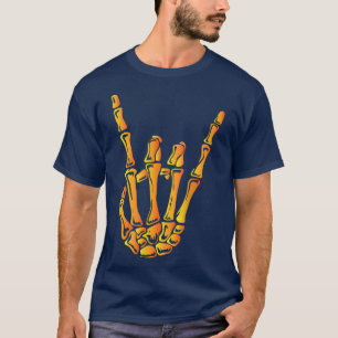 Camiseta Hand Lazy Halloween con la mano del rock esqueleto