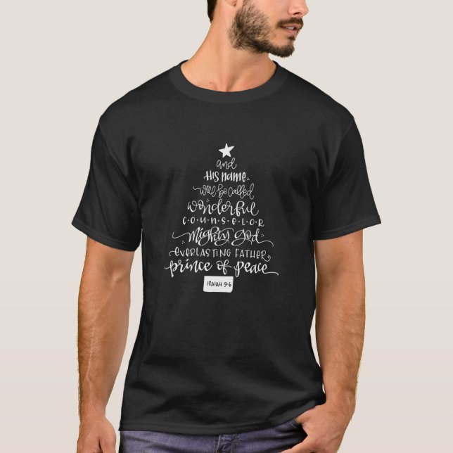 Camiseta Hand Lettered Names Of God Jesus | Christmas Tree (Anverso)