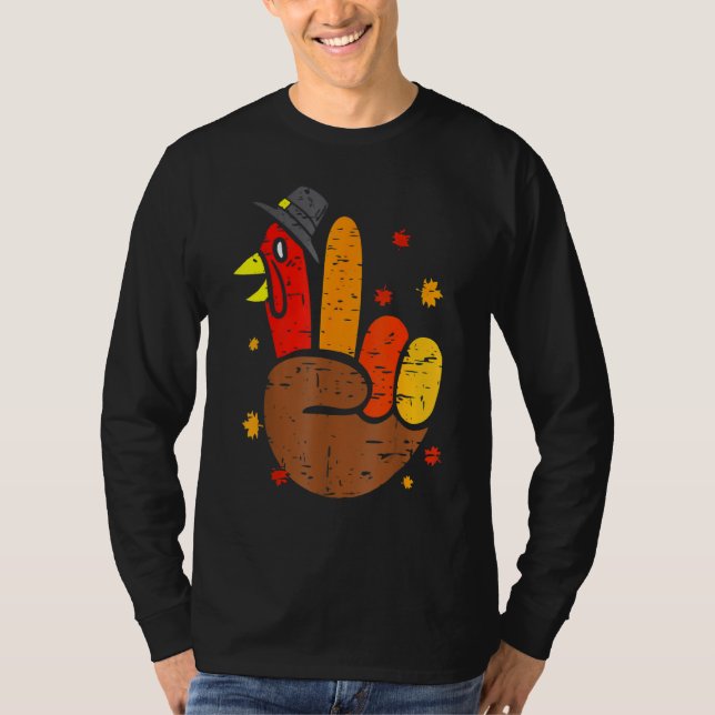 Camiseta Hand Peace Sign Turkey Pilgrim Hat Cool Retro Than (Anverso)