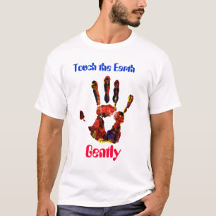Camiseta handprint2, tocan la tierra, suavemente
