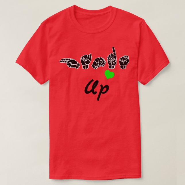 Camiseta HANDS UP diseño de texto y lenguaje de Rótulo ASL (Diseño del anverso)