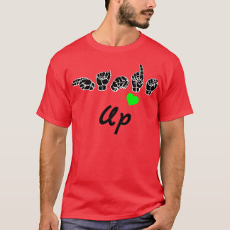 Camiseta HANDS UP diseño de texto y lenguaje de Rótulo ASL