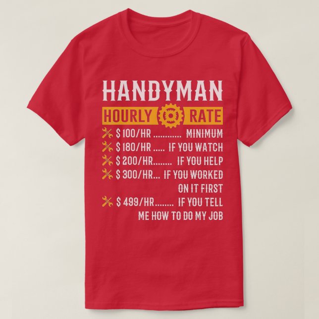 Camiseta Handyman Hourrate Graciosos Regalos Handyman (Diseño del anverso)