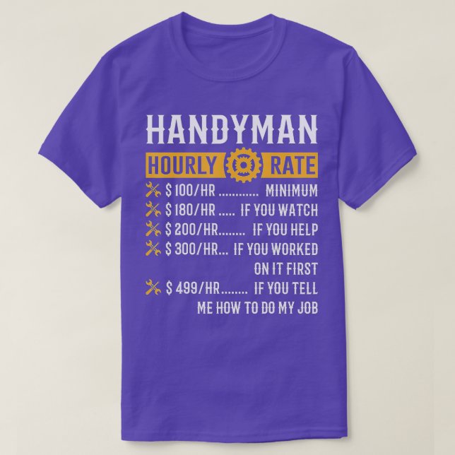 Camiseta Handyman Hourrate Graciosos Regalos Handyman (Diseño del anverso)