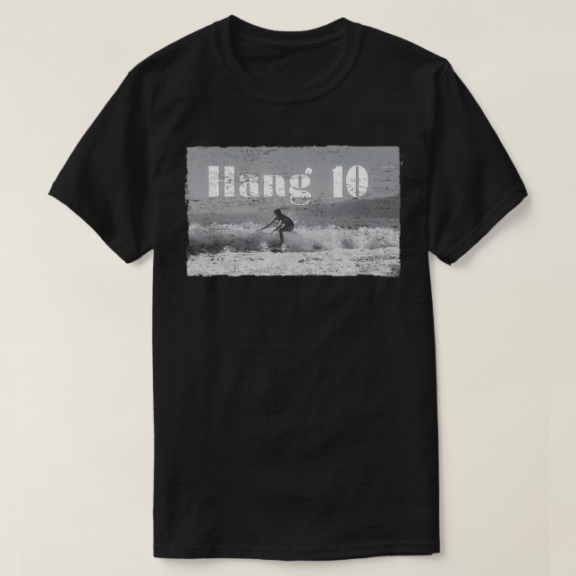 Camiseta Hang 10 Surfer Riding Wave Retro Molesto (Diseño del anverso)