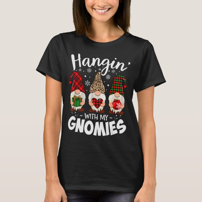 Camiseta Hangin With My Gnomie Leopard Women Christmas Gnom (Anverso)