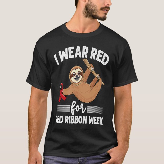 Camiseta Hanging sloth We Wear Red For Red Ribbon Week Awar (Anverso)