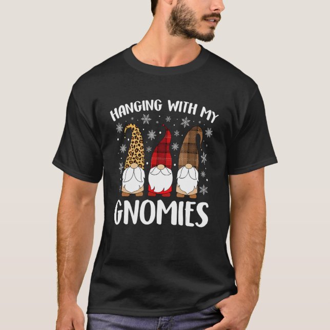 Camiseta Hanging With My Gnomies Leopard Plaid Christmas Th (Anverso)