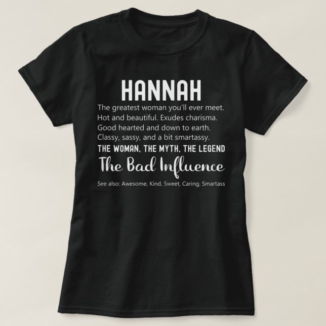 Camiseta Hannah Gift Diez cumpleaños Divertido Nam Personal (Diseño del anverso)