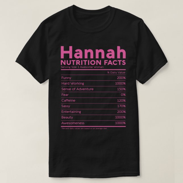 Camiseta Hannah Nombre Nutrición Hechos Personalizados Muje (Diseño del anverso)
