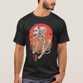 Camiseta Hannya Skeleton Yokai Mask Arte japonés