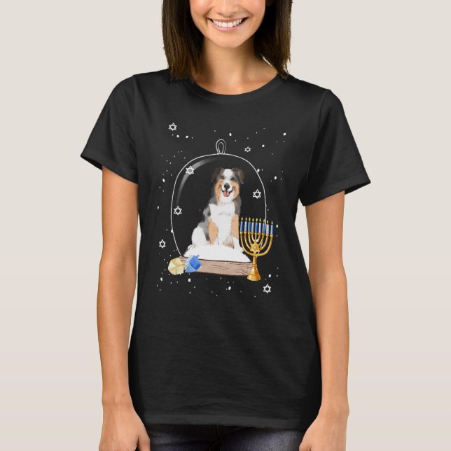 Camiseta Hanukkah Australian Shepard Dog Snow Globe Pajama (Anverso)
