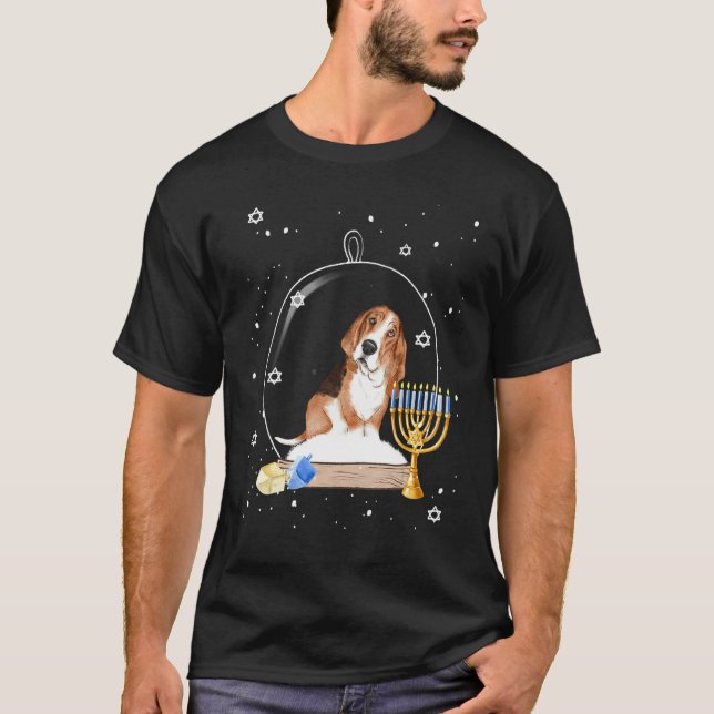 Camiseta Hanukkah Basset Hound Dog Snow Globe Pajama (Anverso)
