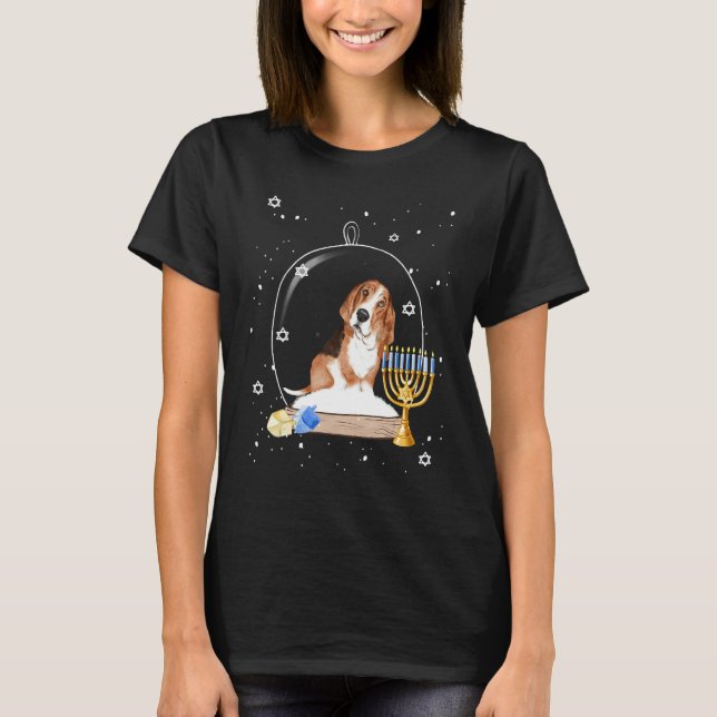 Camiseta Hanukkah Basset Hound Dog Snow Globe Pajama (Anverso)