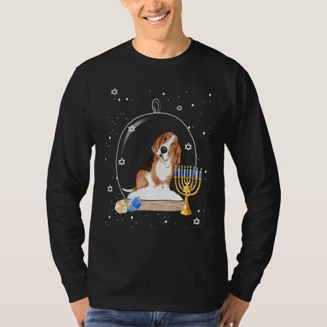 Camiseta Hanukkah Basset Hound Dog Snow Globe Pajama (Anverso)