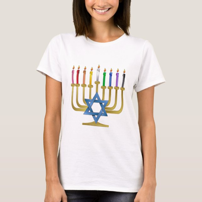 Camiseta Hanukkah Candles Rainbow Gold Menorah (Anverso)